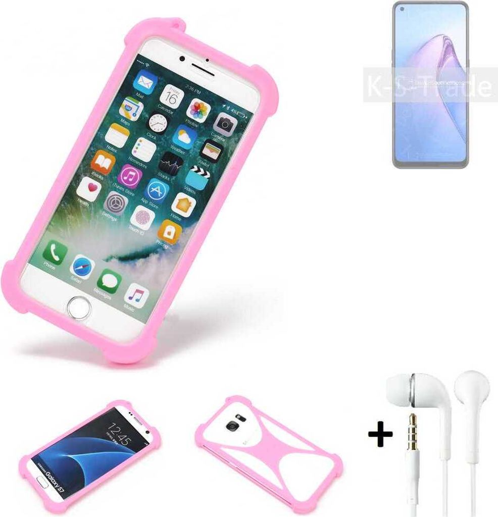 K-S-Trade Bumper + Kopfhörer kompatibel mit Oppo Reno8 Z 5G Handy Hülle Schutzhülle Silikon Schutz Hülle Cover Case Silikoncase Silikonbumper TPU