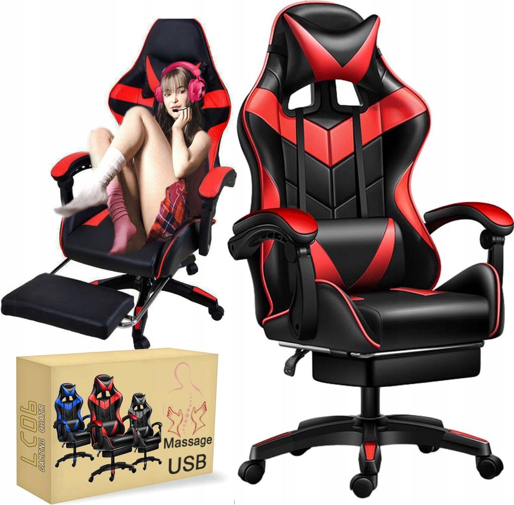 Gaming-Sessel Für Spieler Schalenstuhl Bürostuhl Fusshocker + Massage Lc06