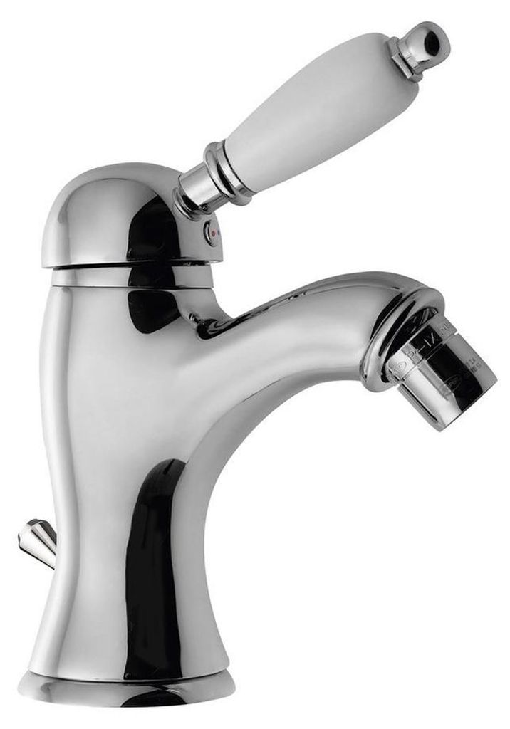 Sapho KIRKÉ WHITE Bidetarmatur mit Ablauf, weißer Hebel, Chrom