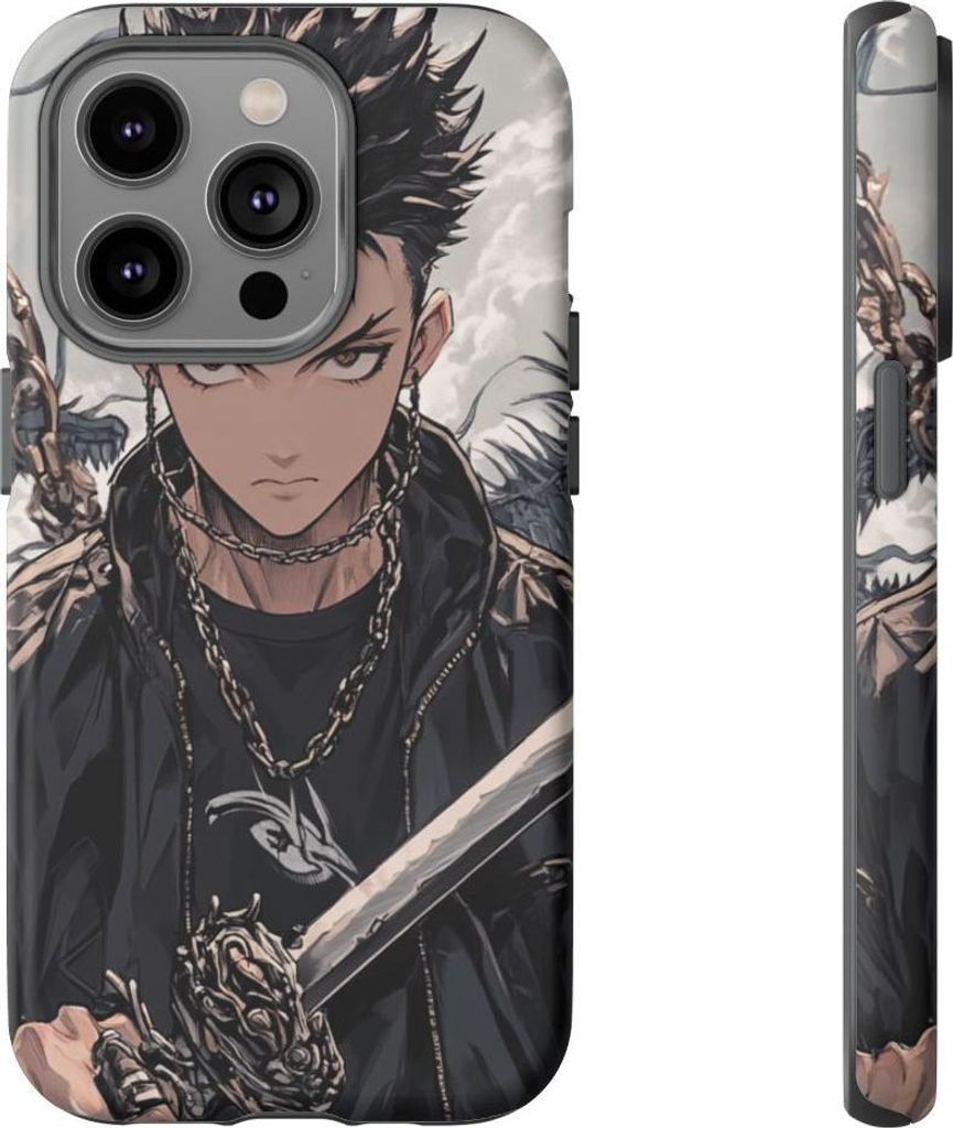 Anime-Krieger mit Schwert und Drache – Hülle Kompatibel mit iPhone 14 Pro