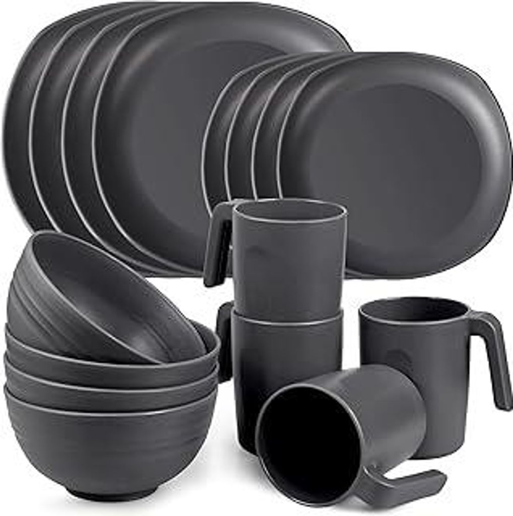 Geschirrset aus PP | Leichtes & Unzerbrechliches 16 pcs Geschirrservice für Kinder & Erwachsene,Tafel-Kombiservice mit 4 Speiseteller, 4 Dessertte...