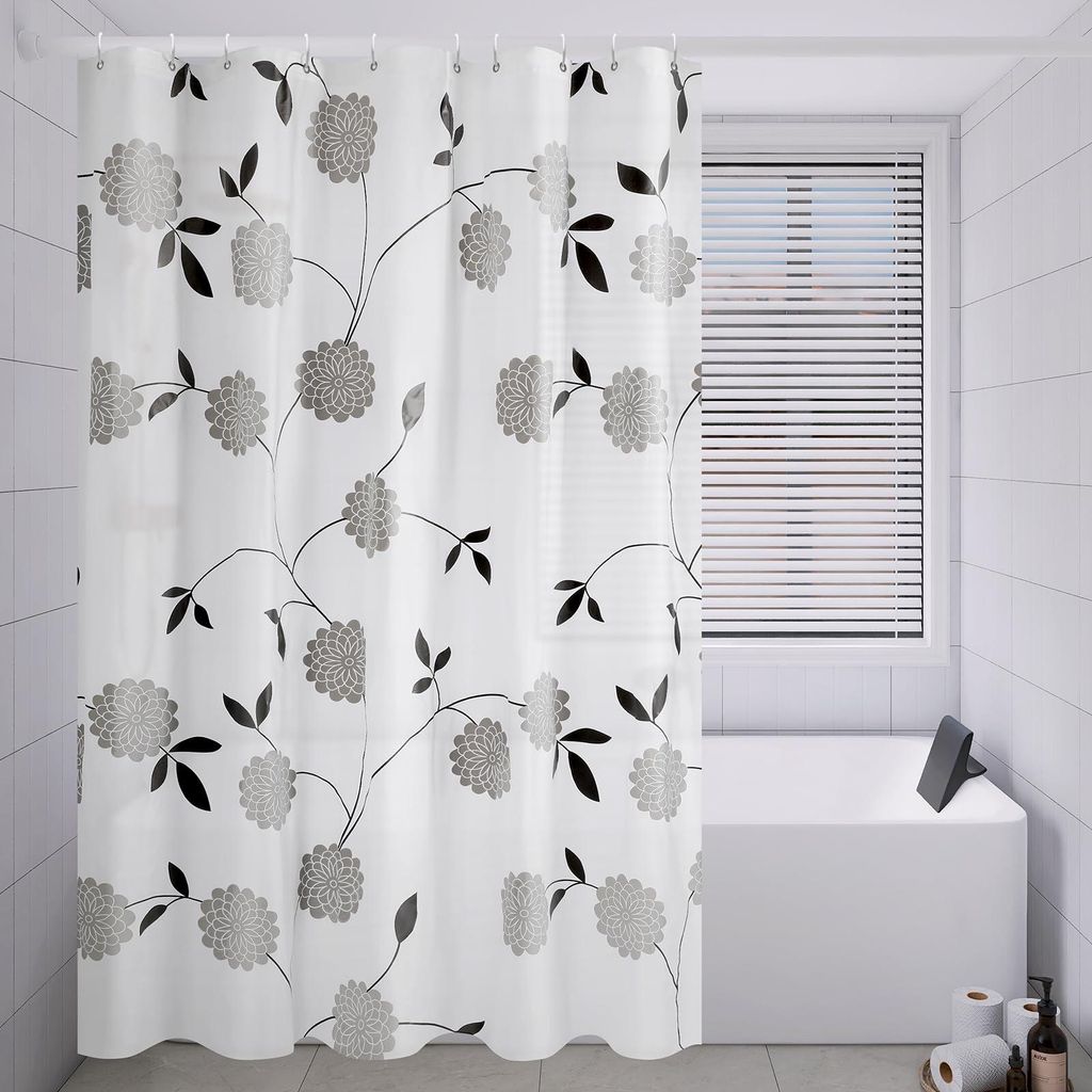 Extra großer Duschvorhang mit Blumenmuster, 180–300 cm breit, 200/240 cm hoch, wasserdicht, PEVA-Duschvorhang, schimmelresistent, schnelltrockne...
