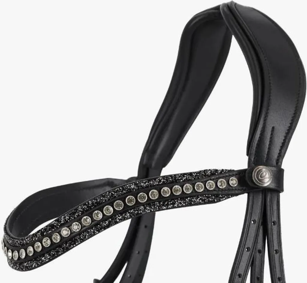 Frontal Skye QHP pour Concours de Dressage Noir Silver Taille Cob/CS
