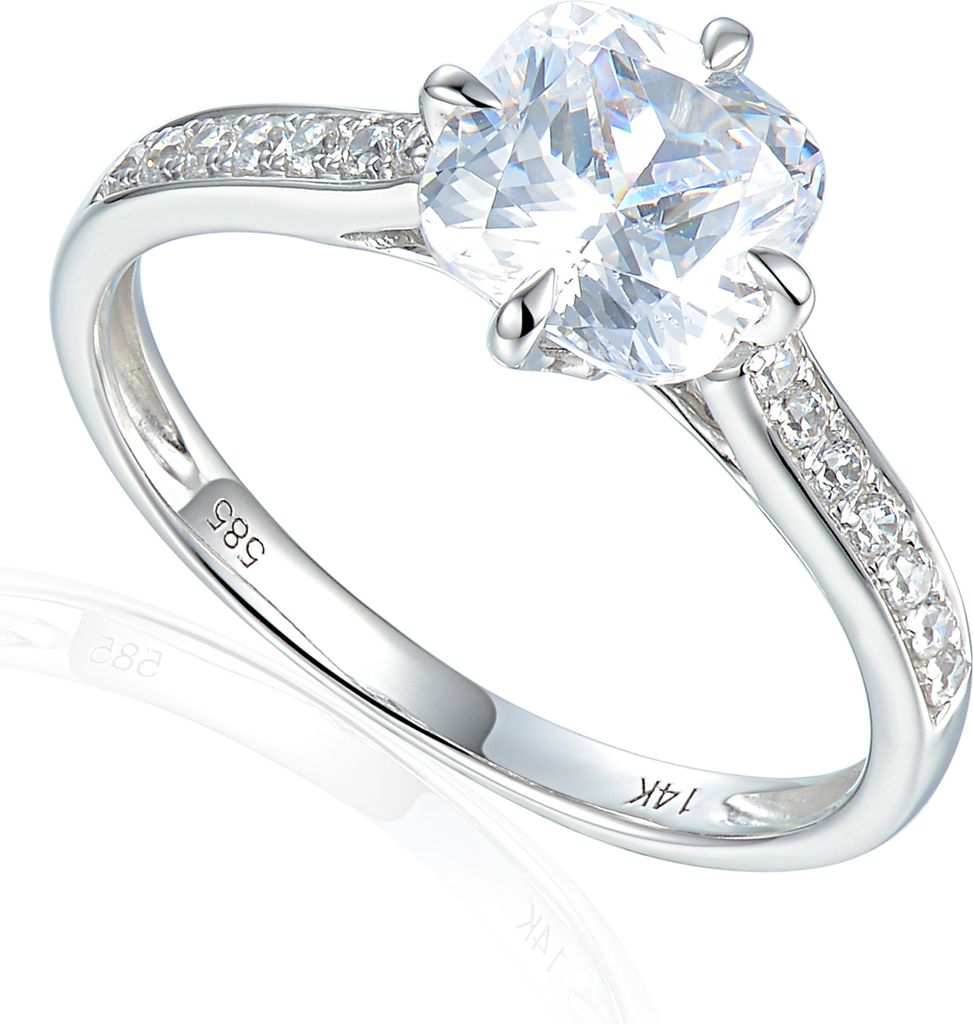 585er Weissgold Damenring Solitair mit Zirkonia Cushion Gr. Produktbild 