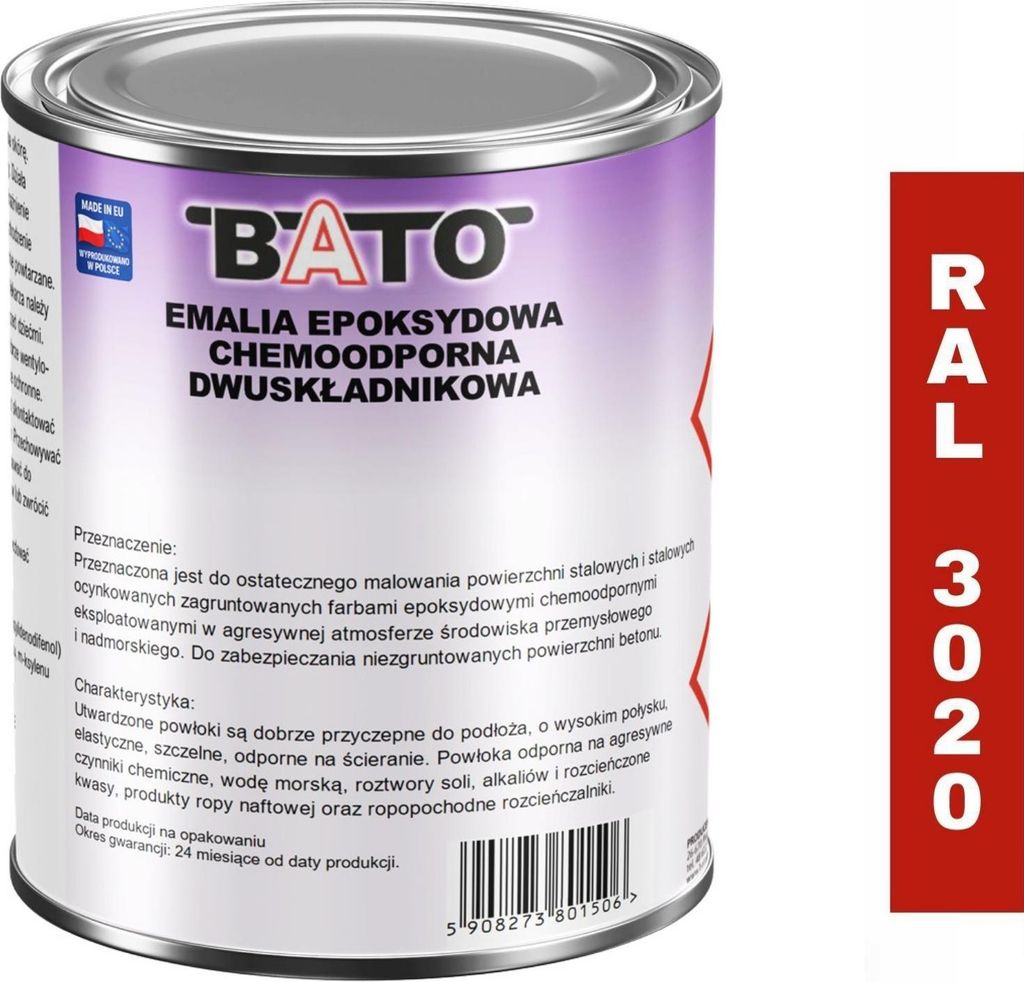 Zweikomponenten-Epoxid-Emalie Rot Ral 3020 A 0,95 L (0,7 L Farbe + 0,25 L Härtungsmittel)