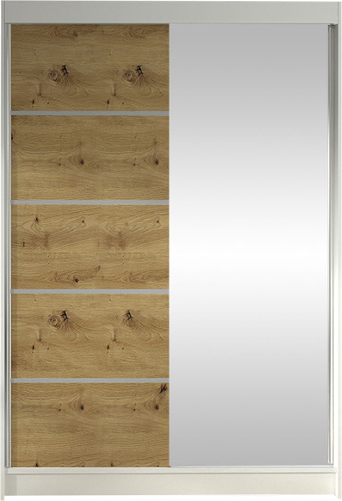 MIRJAN24 Schiebetürenschrank Lino III, mit Spiegel, Kleiderschrank vom Hersteller (Weiß / Artisan Eiche, ohne Beleuchtung)