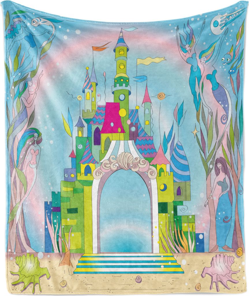 ABAKUHAUS Bunt Weich Flanell Fleece Decke, Meerjungfrau und Fische, Gemütlicher Plüsch für den Innen- und Außenbereich, 125 x 175 cm, Mehrfarbig