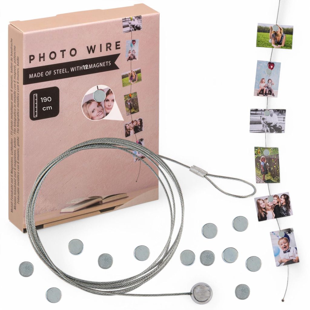 Fotodraht mit Magneten – Stilvoller Fotoaufhänger aus Stahl – Flexible Fotoschnur für Fotos, Postkarten und Notizen – Einfache Wandmontage ...