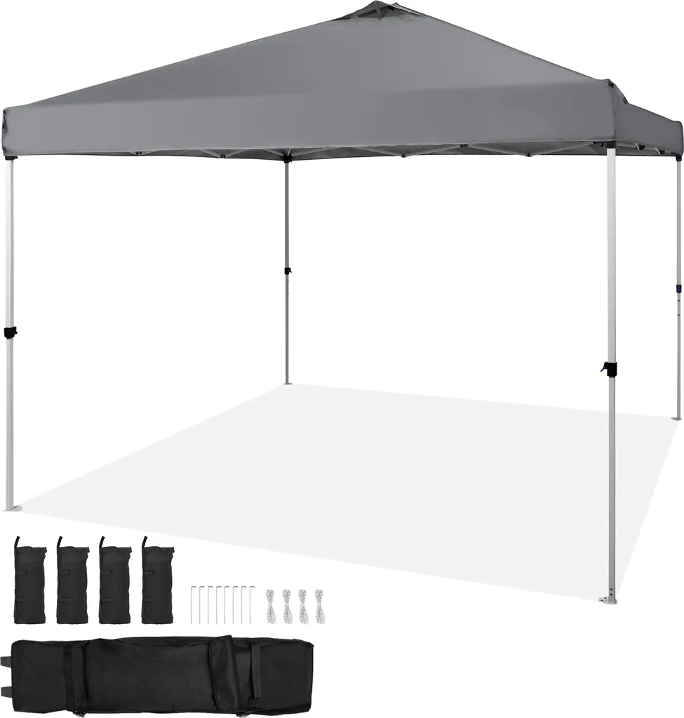 Tonnelle de Jardin Pliable 3x3m Grise avec Sac de Transport à Roulettes