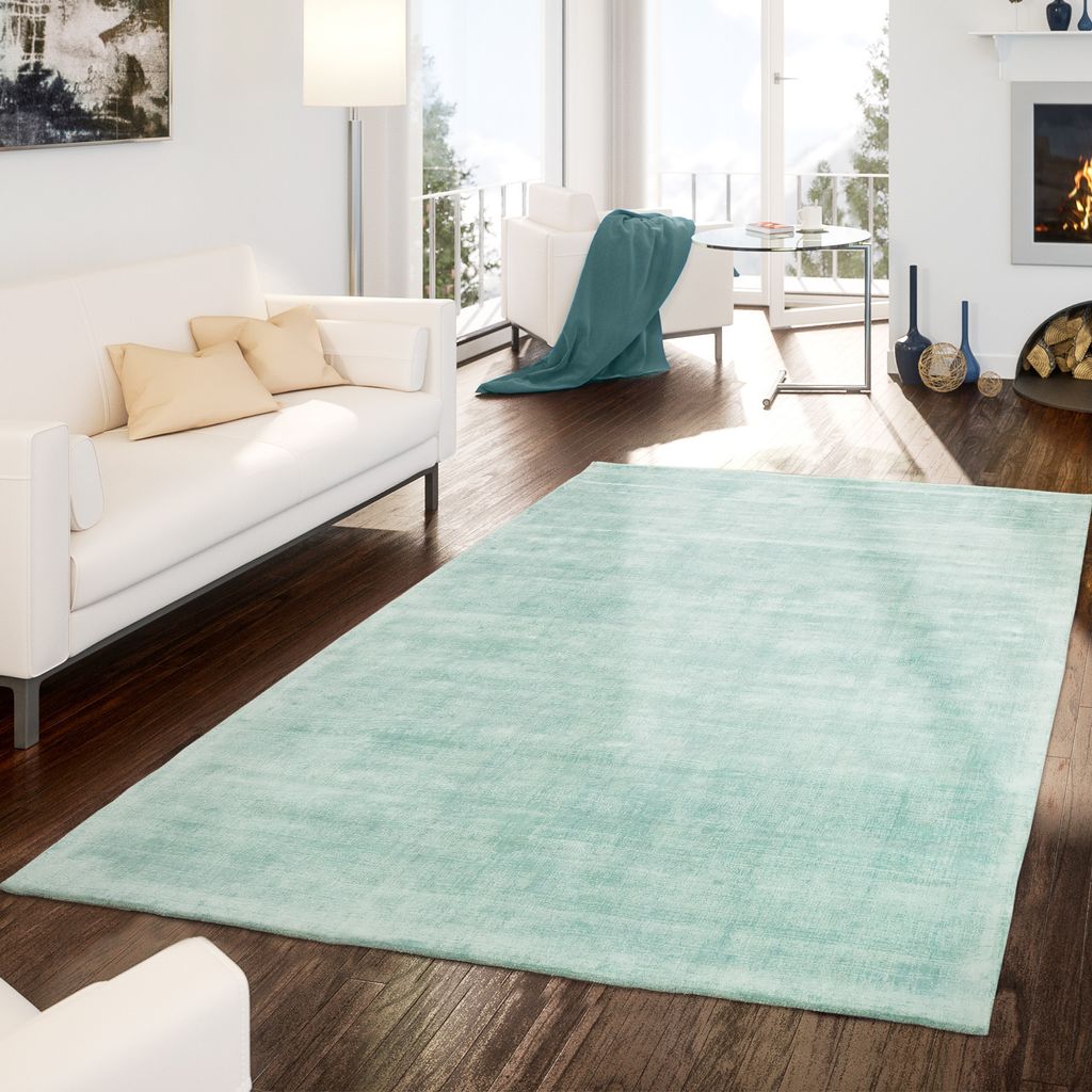 TT Home Teppich Handgetuftet Modern Qualität Edel Viskose Schimmer Glanz Pastell Grün Größe 80x150 cm
