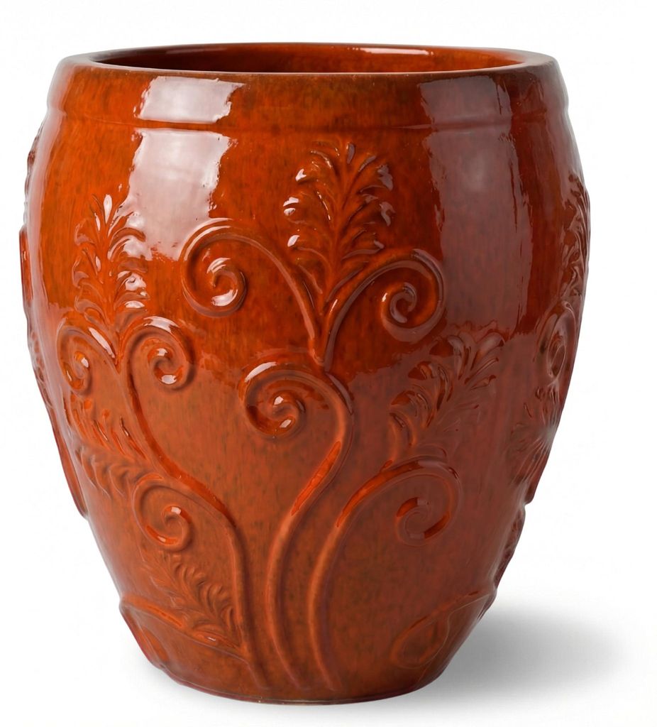 Provencelia Keramik Pflanzkübel Gaia Orange, Ø53 x H57 cm, frostbeständig, handgefertigt, glasiert, Outdoor, Terrasse, winterfest