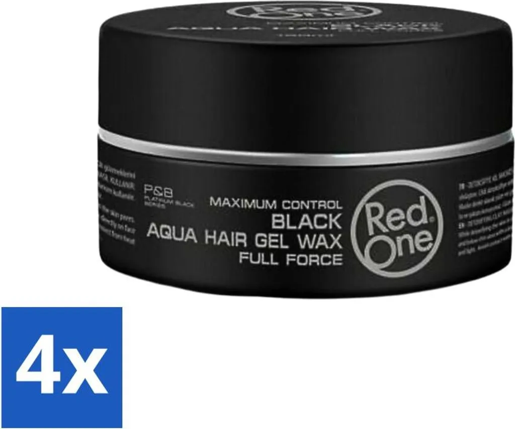 Red One - Cera per capelli - Nera - Cera gel per capelli Aqua - Per un fissaggio potente e brillantezza - 150 ml - Confezione risparmio - 4 pezzi