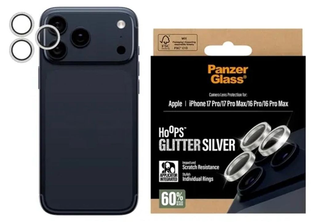PanzerGlass ® Hoops® Kameraschutz Glitter Silber iPhone 17 Produktbild 