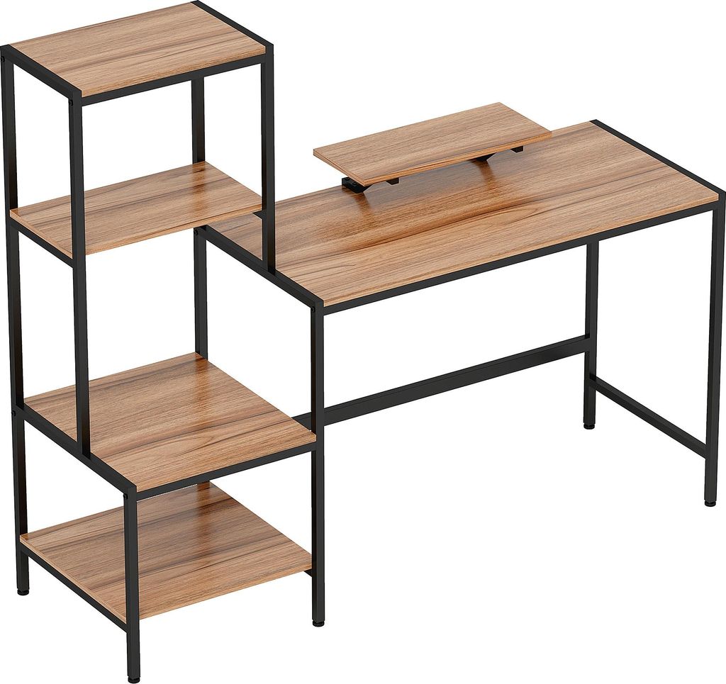 Fortuna Lai Schreibtisch Computertisch mit Monitorständer, CPU-Ständer, Bürotisch mit Druckerablage, PC Tisch mit 4 Regalen, Modern-Design für ...