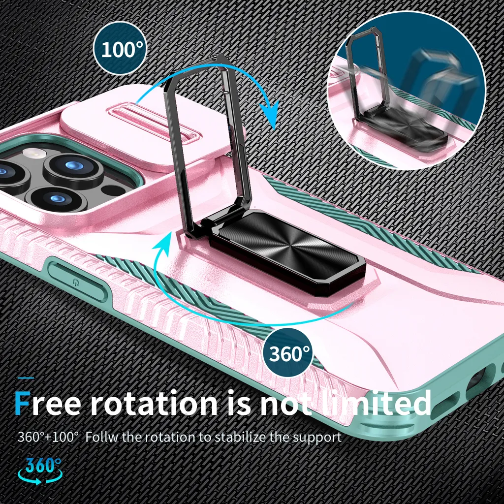 Cover iPhone 15 Pro Rosa Shockproof: Custodia con Supporto e Slide - 6