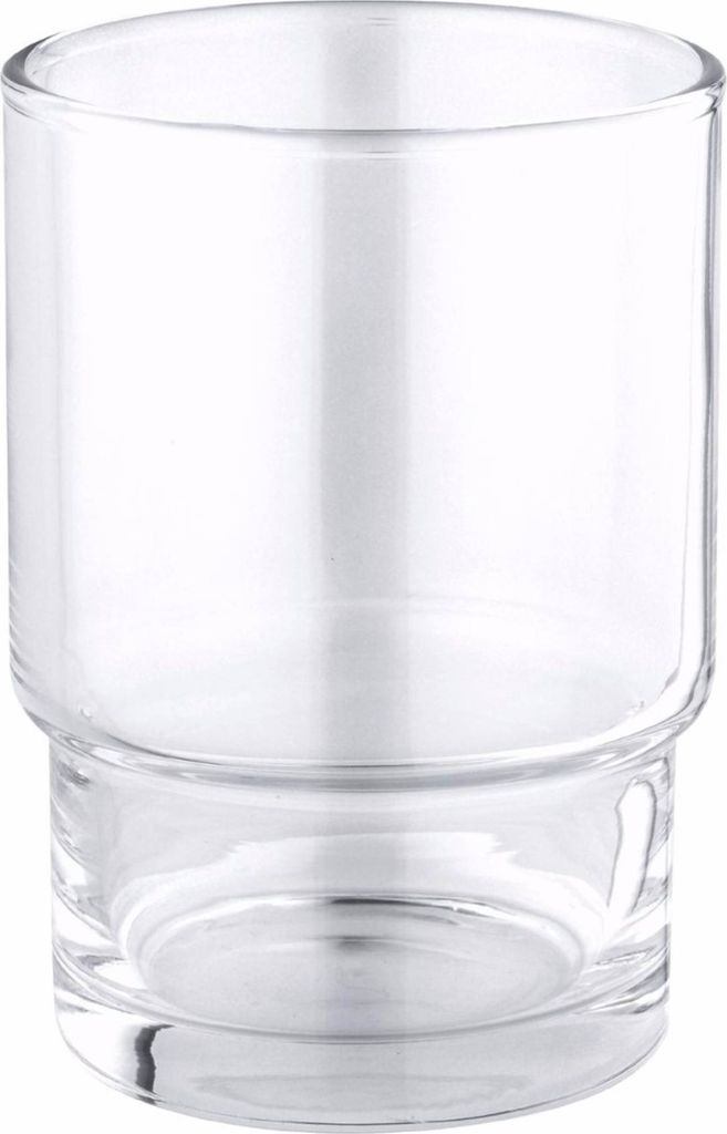A clear glass tumbler is shown against a white background.