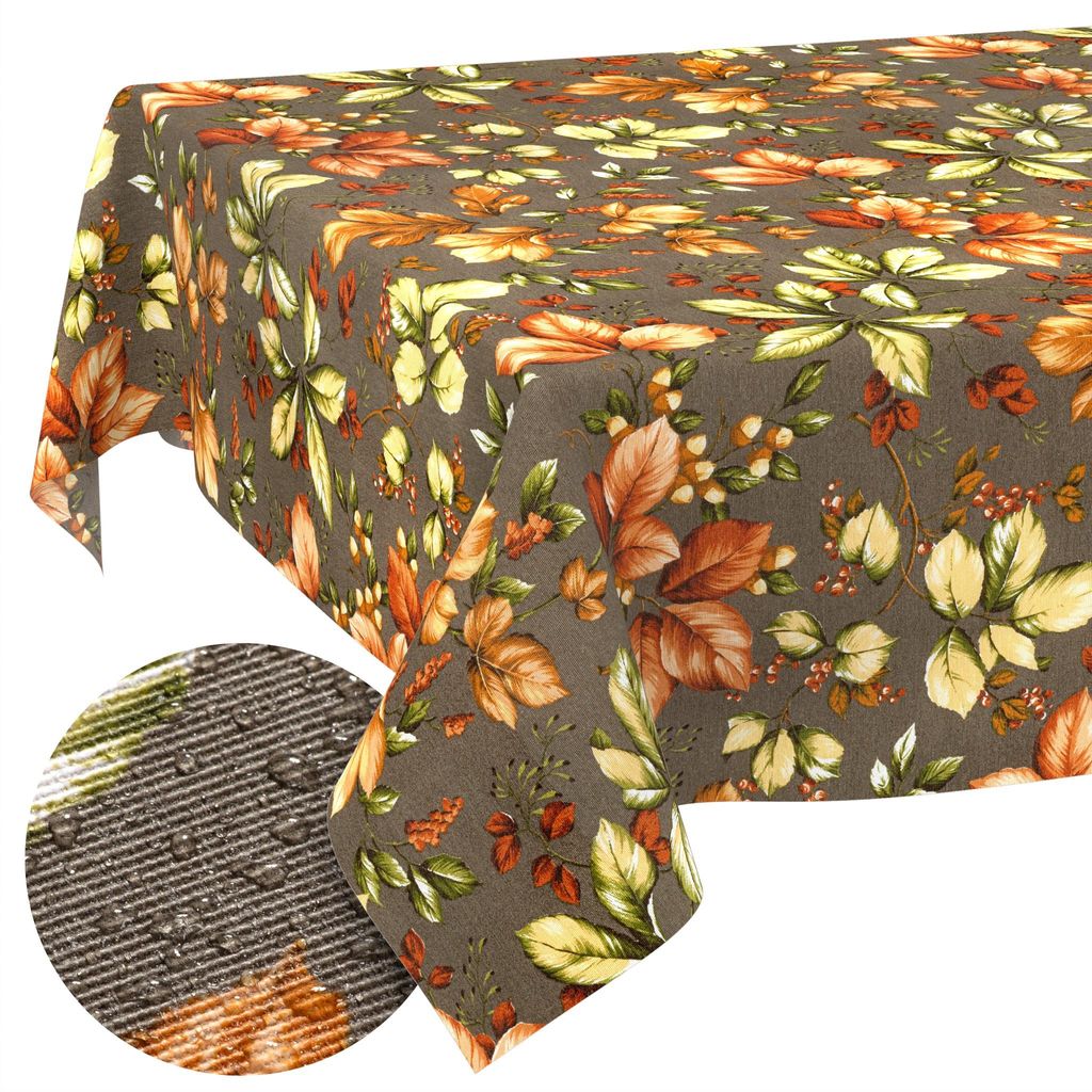 Tischdecke 140x140cm Rechteckig Braun abwaschbar Baumwolloptik Herbstlaub Braun, Hauptbild