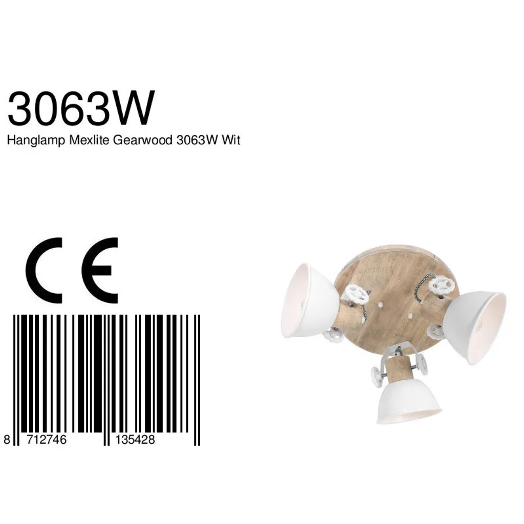 Éclairage de Cuisine et Salon Spot Gearwood Blanc Bois E27 Ø 38cm - 16