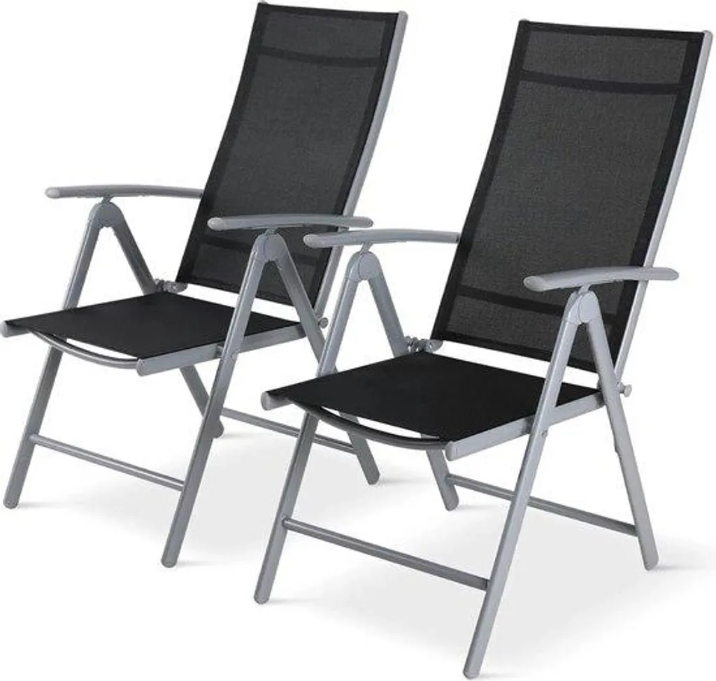 Chaise de jardin réglable et pliable noire en lot de 2 grand confort