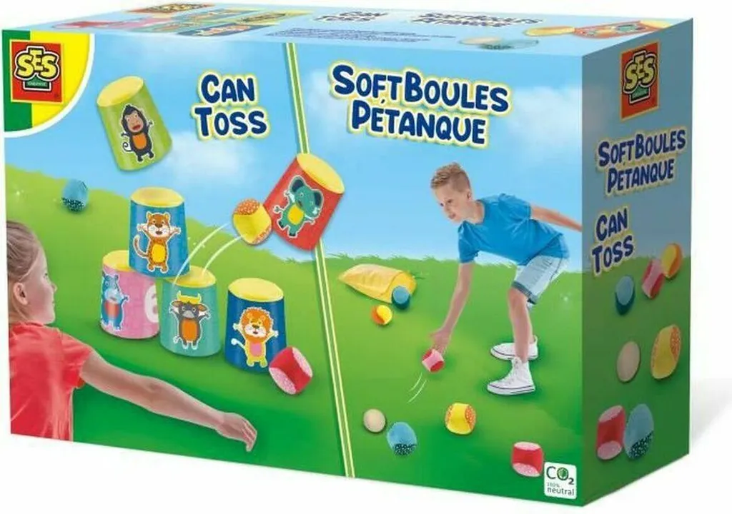 Jeu d’adresse SES Creative avec boules molles et cibles à renverser