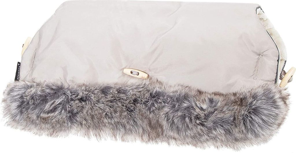 SPRINGOS Kinderwagen Muff_Handwärmer_45 x 40 cm_Beige_Webpelz_Knebelknöpfe_Wasserabweisend_Handschuh_Warm_Praktisch (Beige)