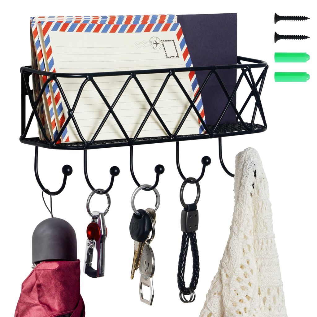 Belle Vous Wandmontiertes Schlüsselbrett mit Ablage und 5 Produktbild 1