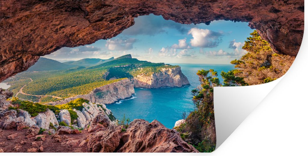 MuchoWow Wandtattoo Wandsticker Wandaufkleber Höhle - Natur - Meer - Landschaft 40x20 cm Selbstklebend und Repositionierbar - Aufkleber