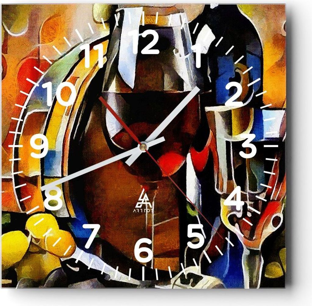 Wanduhr - Quadrat - Glasuhr - Wein Abstraktion - 40x40cm - Schleichendes Uhrwerk - Lautlos - zum Aufhängen bereit - Dekoration Modern - Wanddekora...