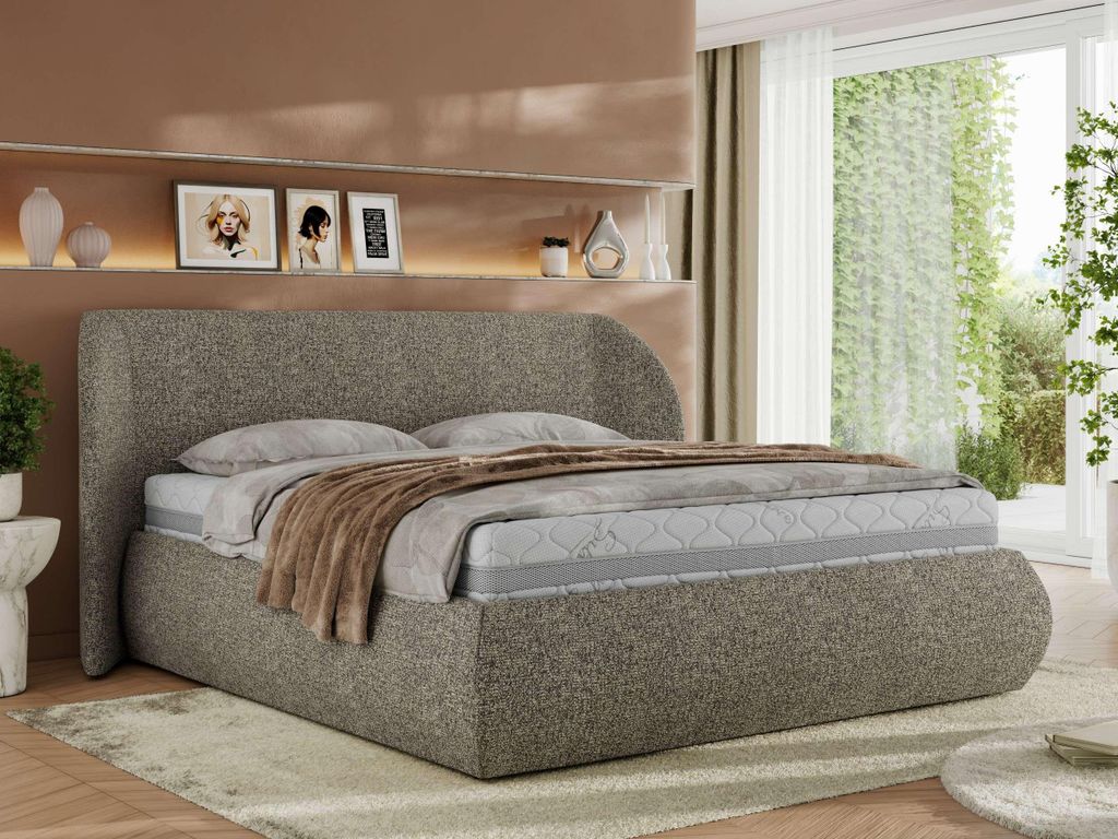 MKS MEBLE Polsterbett mit Bettkasten CAELA CLASSIC Bett mit Stauraum und Gasdruckfeder Doppelbett Pocket Matratze VIRE LUX 200x200 Grau Struktur