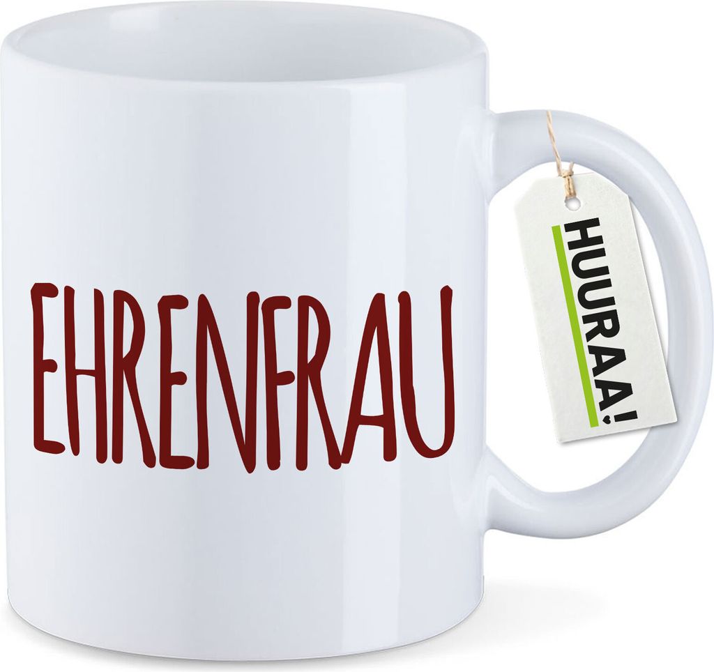 Huuraa Kaffeetasse Ehrenfrau Jugendwort 330ml Weiß Keramik Kaffeebecher Geschenkidee