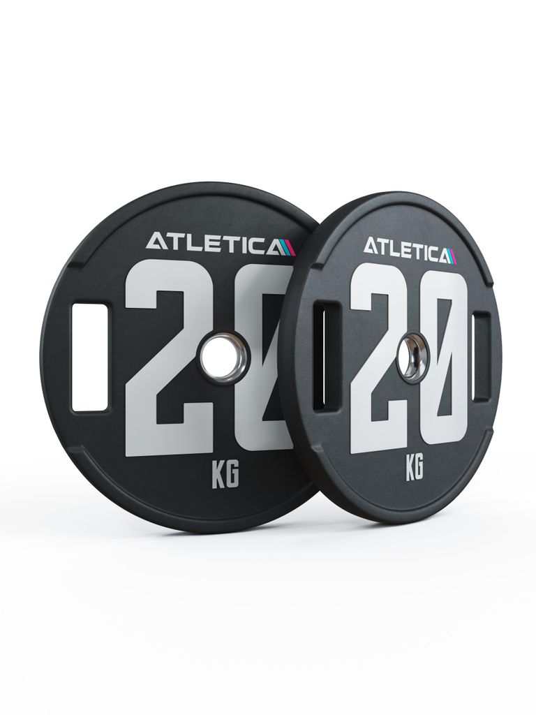 ATLETICA 2H Gripper Plates Pro | Paar 2x20kg | 50mm Hantelscheiben | stoßdämpfende CPU-Ummantelung höchster Qualität | CNC-gefräster Stahlkern
