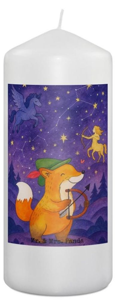 Mr. & Mrs. Panda Stumpenkerze Schütze Astrologie Design 19 x 8 cm - Weiß - Geschenk, Erinnerungskerze, Geschenkidee, Geburtstagsgeschenk, Wachske...