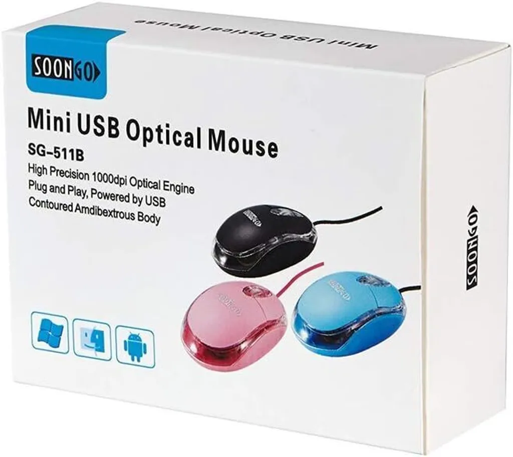 Soongo Mini Mouse Portatile Blu LED - USB Wired per Viaggi e Ufficio - 6
