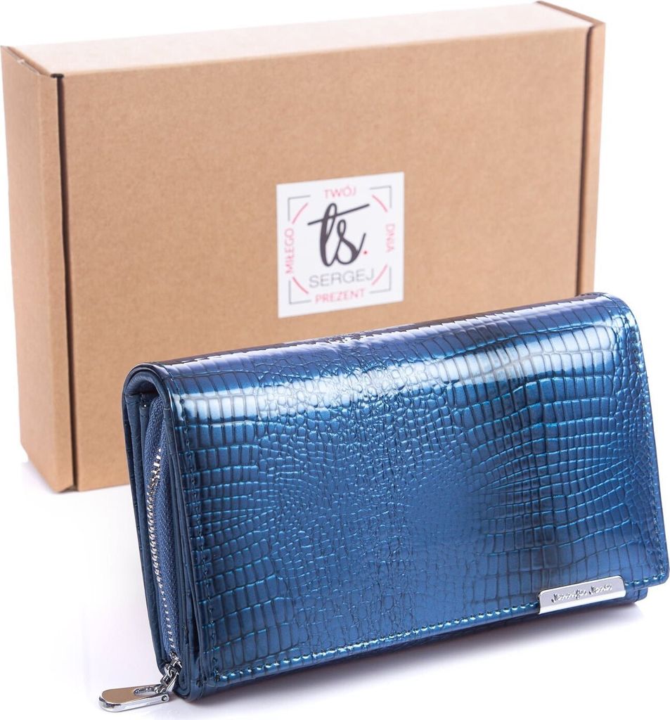 Jennifer Jones Damen Portemonnaie Geldbörse Portmonee Geldbeutel Lackiertes Echtelder mit RFID Schutz großes Münzfach mit Reißverschluss