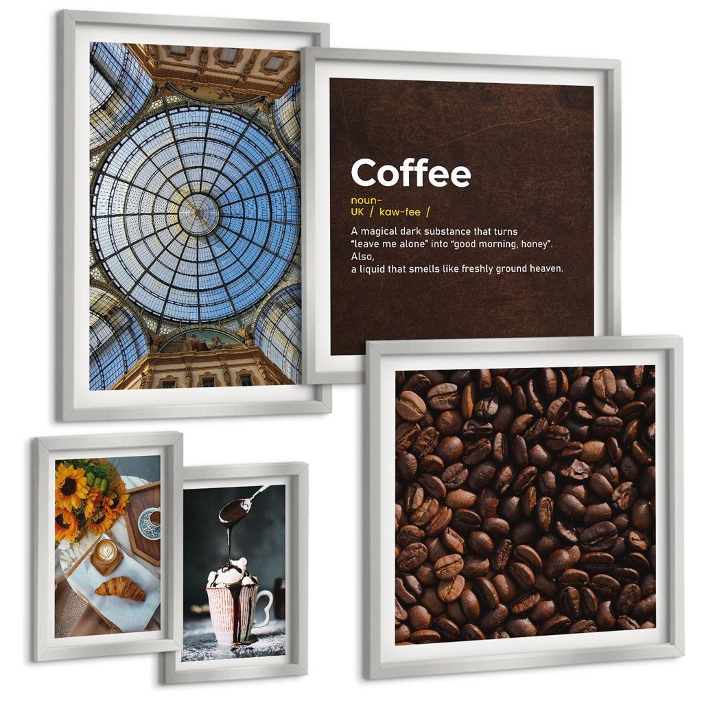 Bilder Set 5-teilig im silbergerahmten Rahmen – Wandbilder 5 Stück – gerahmte Poster für Wohnzimmer, Schlafzimmer und Flur – 50x50 cm - 40x...
