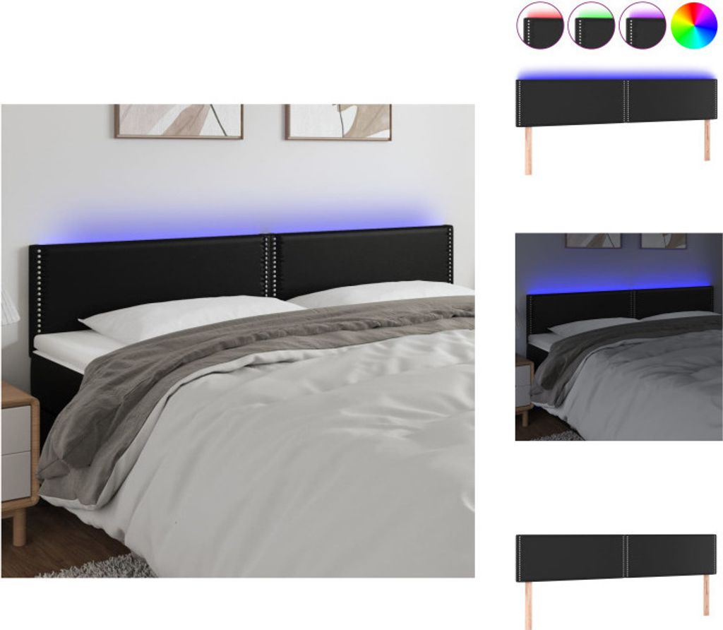 vidaXL LED Kopfteil Schwarz 180x5x78/88 cm Kunstleder - Kopf- & Fußenden