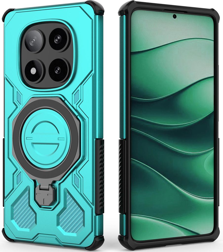 Robuste Handyhülle für Xiaomi Poco X7 /Redmi Note 14 Pro 5G mit Ringhalter Ständer Stoßfest, Magnetisch, Dual-Layer Schutz Türkis