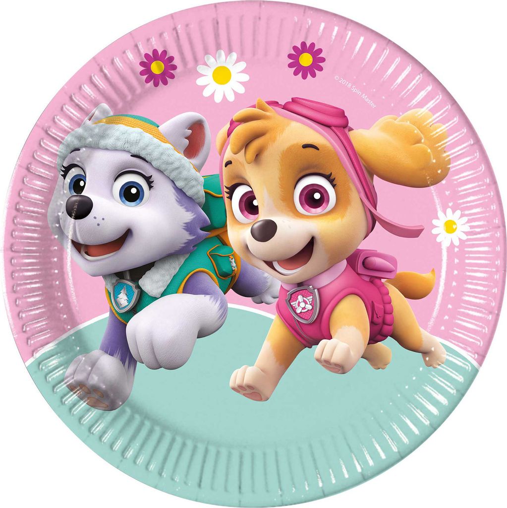 Procos 93442 - Party-Teller Paw Patrol Skye und Everst, Größe 23 cm, 8 Stück, Einwegteller aus Papier, Kindergeburtstag, Party-Geschirr, Mix