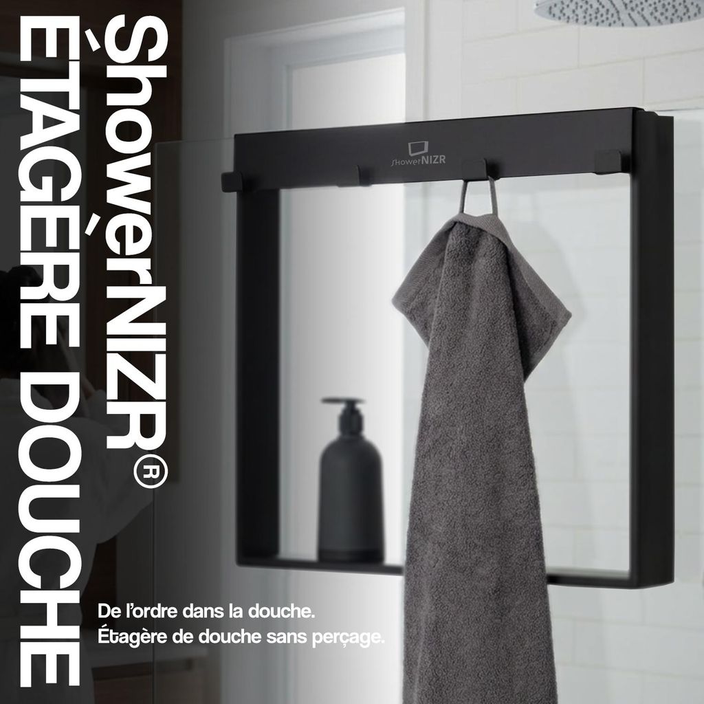 ShowerNIZR® Étagère Douche Noir Obsidienne - Sans Perçage 4 Image du produit 