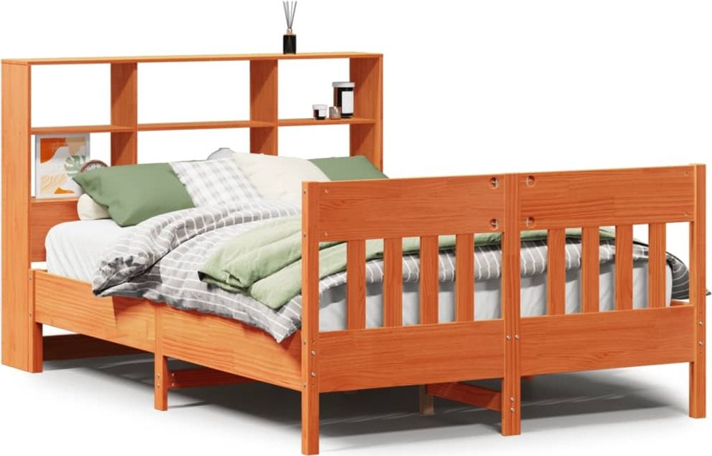 SYFAX Massivholzbett ohne Matratze Wachsbraun 140x200 cm Kiefernholz