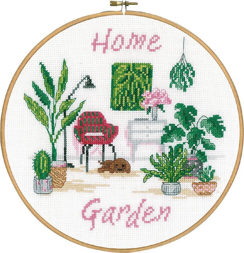 Vervaco Kreuzstich Set mit Stickrahmen "Home Garden", Zählmuster, diam 20cm.