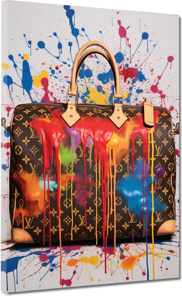 Tasche Luxus Pop Art Splash Leinwandbild Wandbild Kunstdruck XL Wanddeko: 90x120x4cm