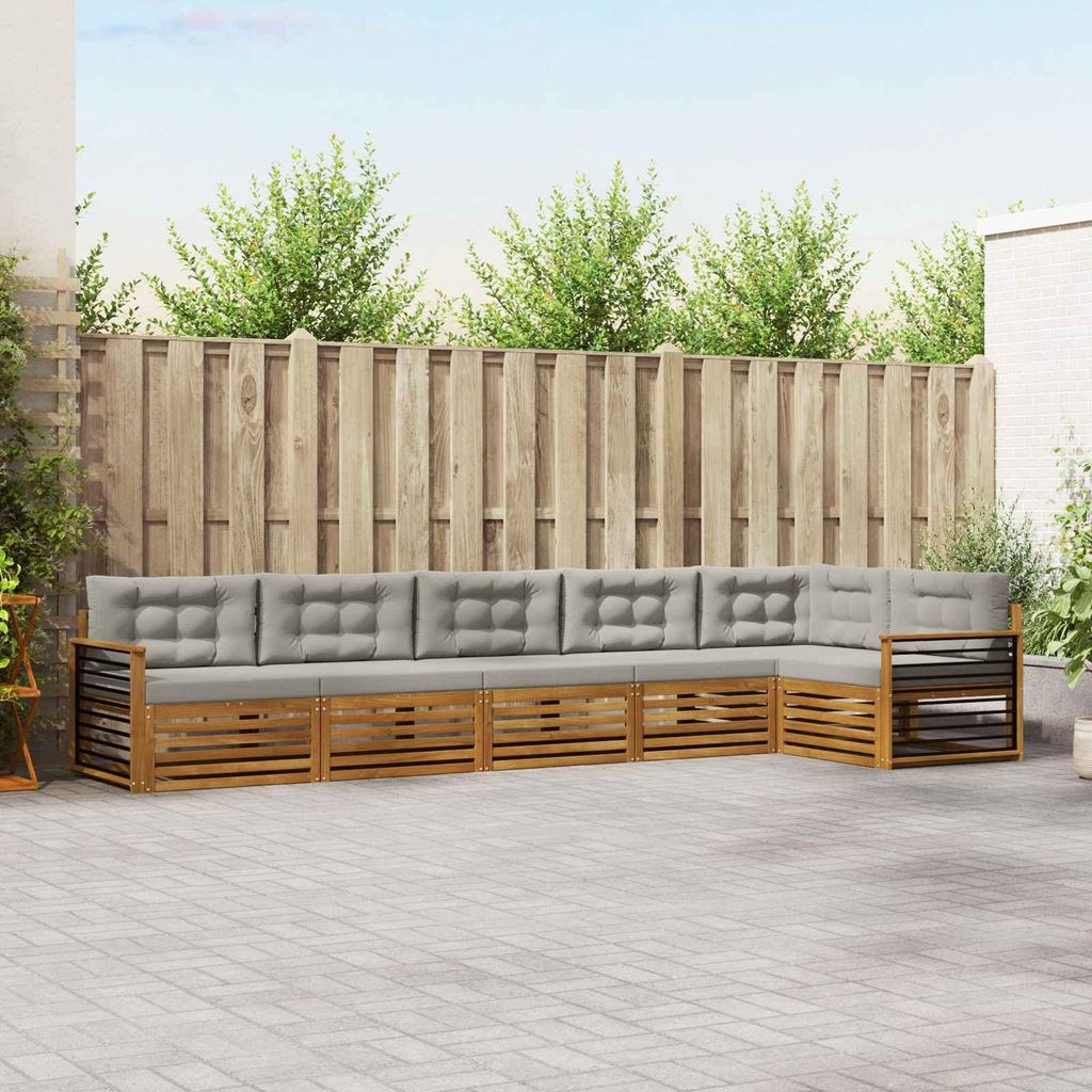"Neues Produkt" Outdoor-Sofagarnitur ANTI-UV - CLORIS - mit Kissen - 19 pcs - Natürlich und Hellgrau - Modern Gartensofas V1337