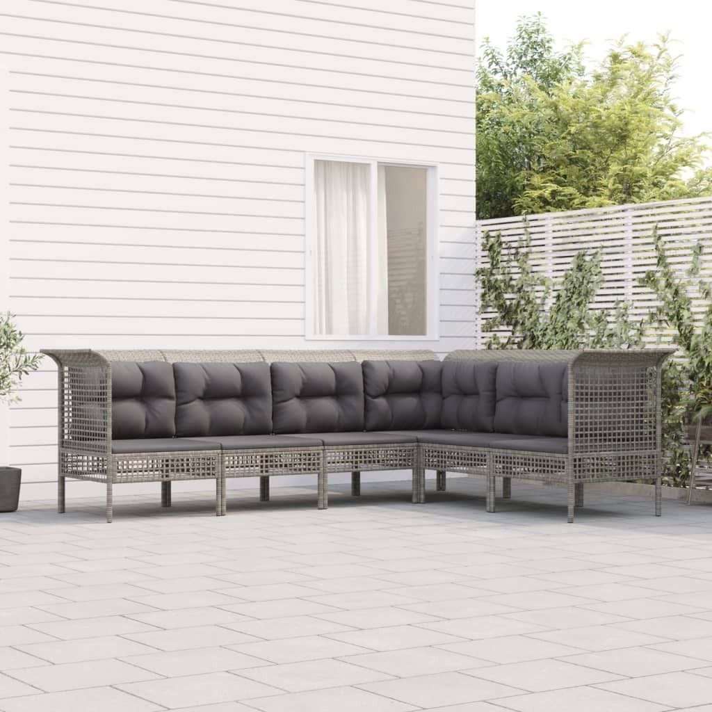 The Living Store 6-tlg. Garten-Lounge-Set mit Kissen Grau Poly Rattan