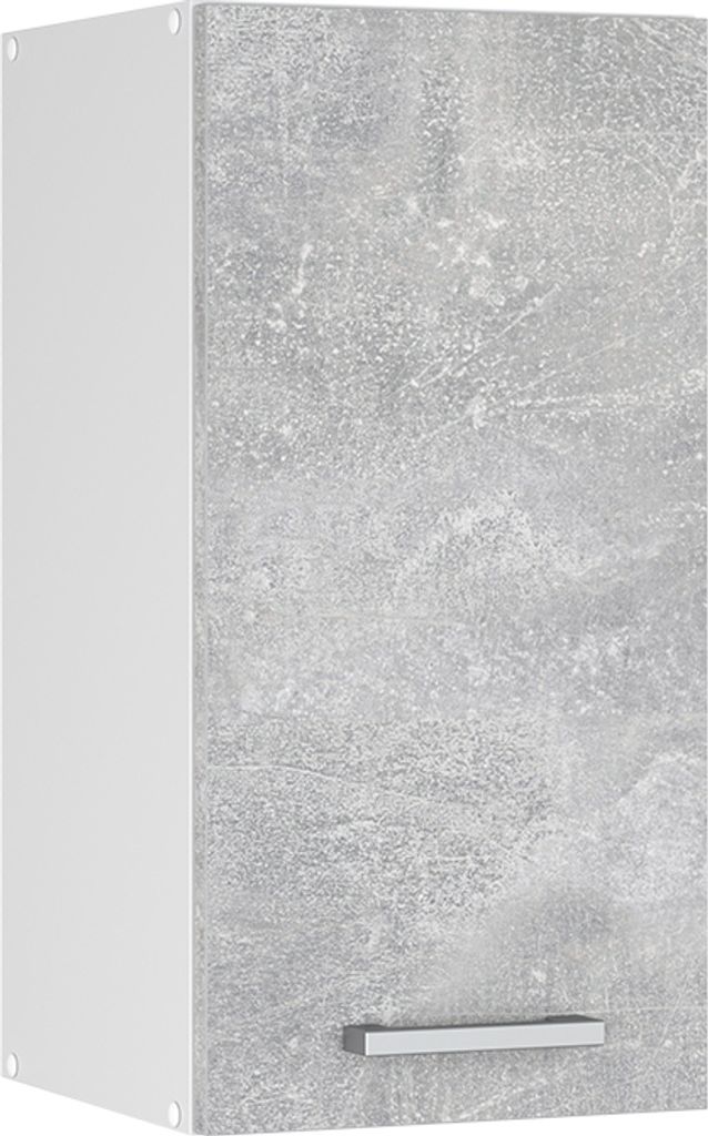 A single wall-mounted cabinet with a concrete-look front and white sides.