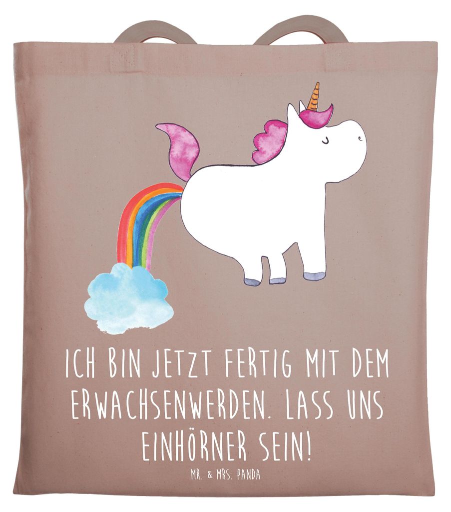 Mr. & Mrs. Panda Tote Bag Einhorn Pupsen - Braun Pastell - Geschenk, Pups, Spaß, totebag, Laptoptasche, Lustig, Shopping Tasche, Regenbogen, Beute...