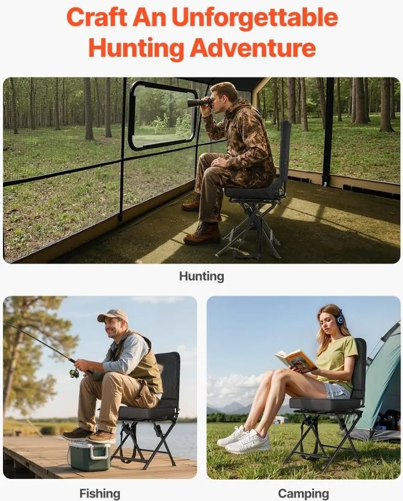 Siège de pêcheur pivotant et pliable - Fauteuil de camping avec dossier - 6