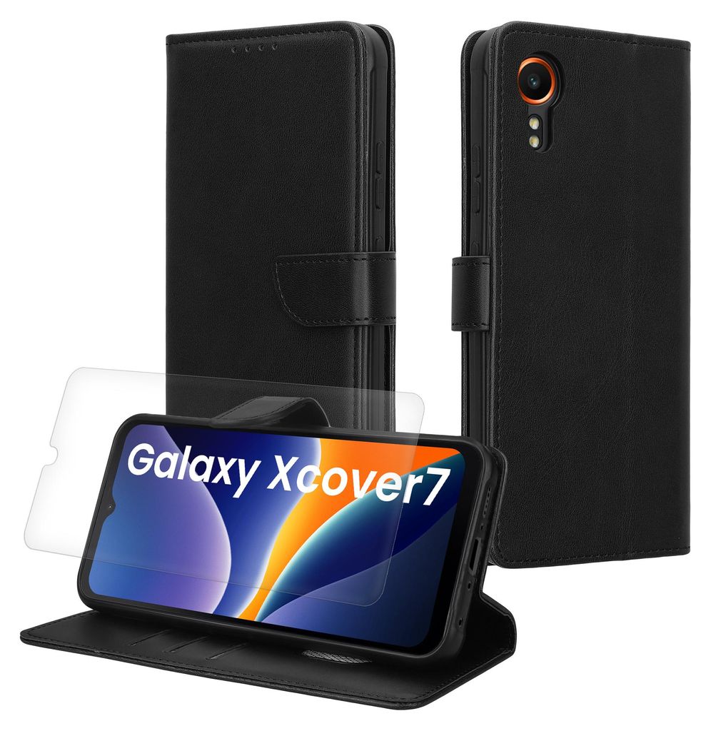 kwmobile Kunstleder Handyhülle kompatibel mit Samsung Galaxy Xcover7 Hülle - Brieftaschen Schutzhülle aus Kunstleder mit Displayschutz und RFID-...