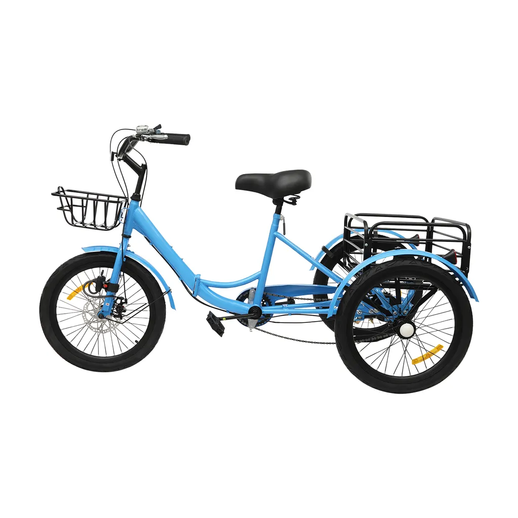 Tricycle adulte 20 pouces pliable bleu 7 vitesses avec antivol inclus