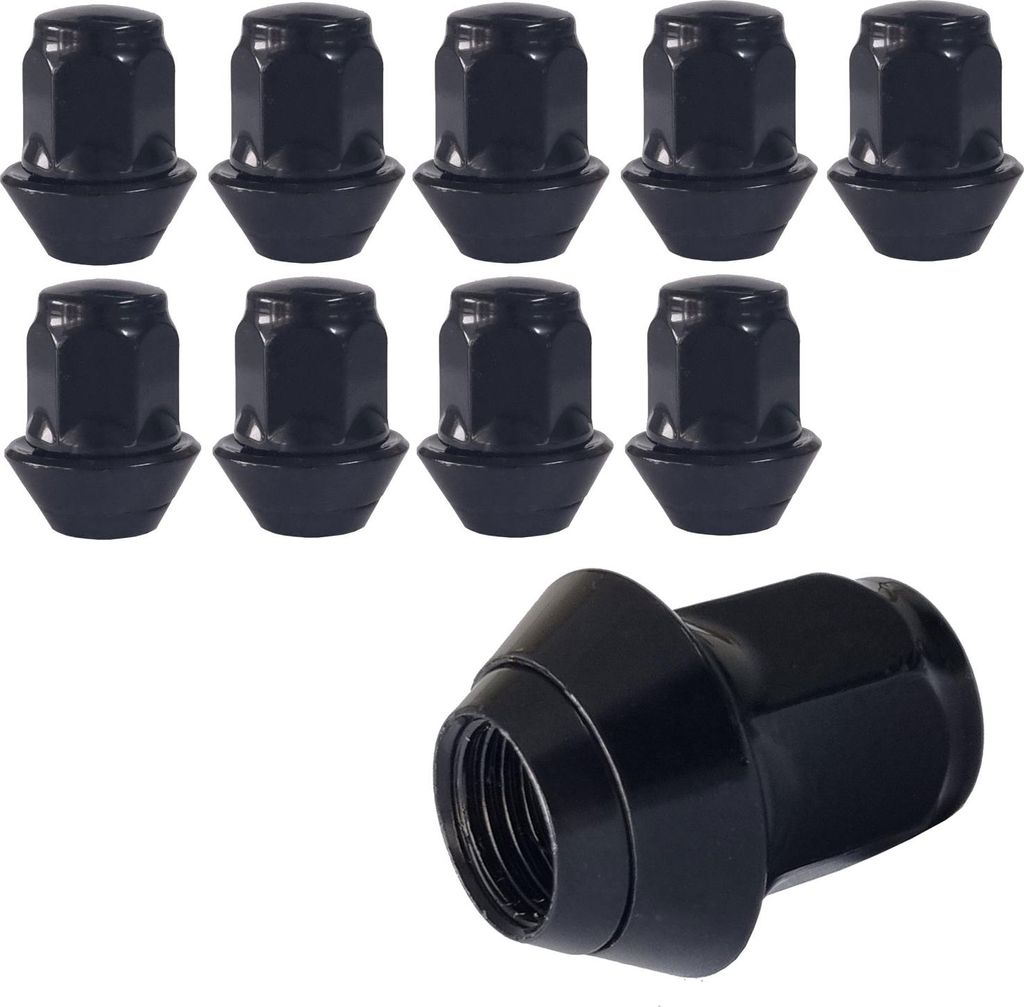 10x Ford Radmutter M12x1,5 Kegelbund beweglich 60° schwarz mm | Schlüsselweite 19 mm kompatibel mit Ford C-MAX I 07 Cougar 99 Escort III 81 Escor...